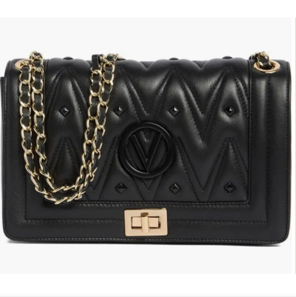 Valentino By Mario Valentino Black Diamond Quilted Leather Shoulder Bag - New